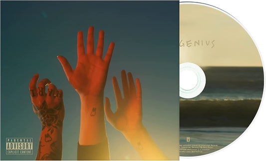 "CD case and disc with three raised hands and ocean scene."