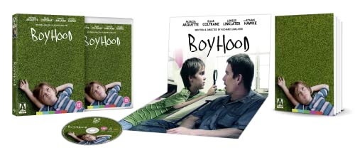 Boyhood" Blu-ray case with a young boy and man on the cover.