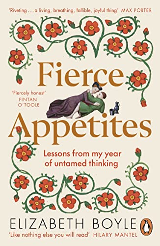 Book cover: "Fierce Appetites" by Elizabeth Boyle, with floral border and embrace.