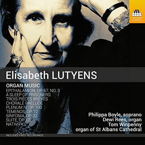 CD cover for Elisabeth Lutyens’ organ music, featuring a portrait of the composer.