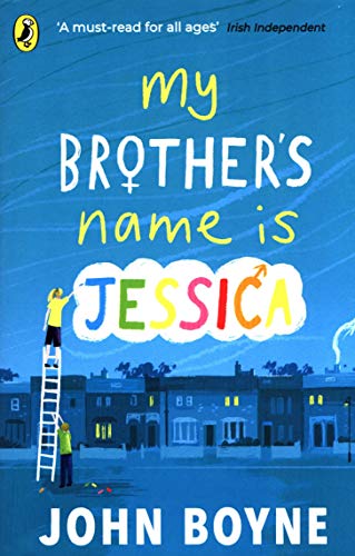 Book cover with colorful title and illustration of a boy on a ladder.