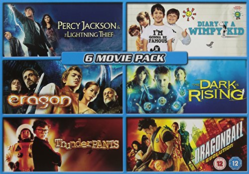A six-movie DVD collection boxset featuring posters for Percy Jackson, Diary of a Wimpy Kid.
