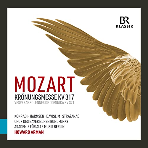 CD cover for Mozart’s Coronation Mass featuring a golden feather.