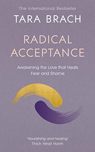 Book cover for "Radical Acceptance" by Tara Brach, with abstract gold swirl.