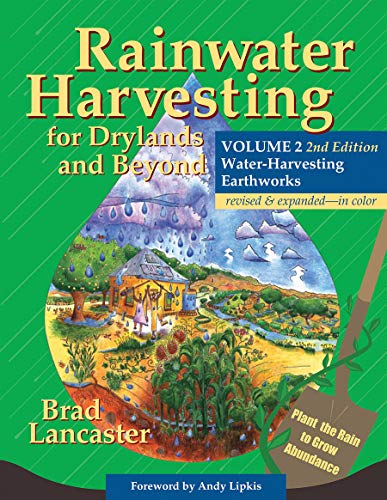 Book cover depicting rainwater harvesting techniques with a house and garden.