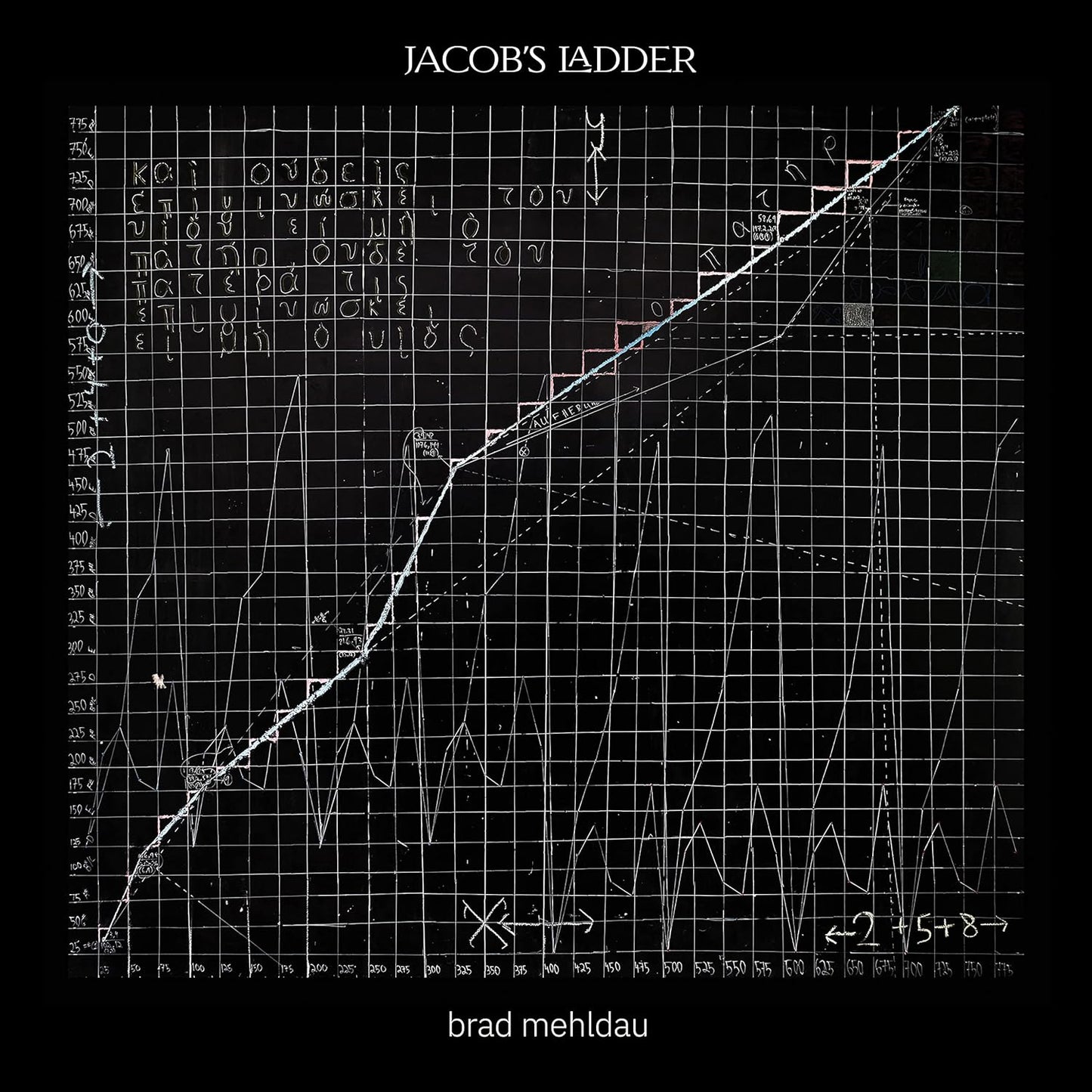 Brad Mehldau's "Jacob's Ladder" vinyl cover: abstract white lines on black background.