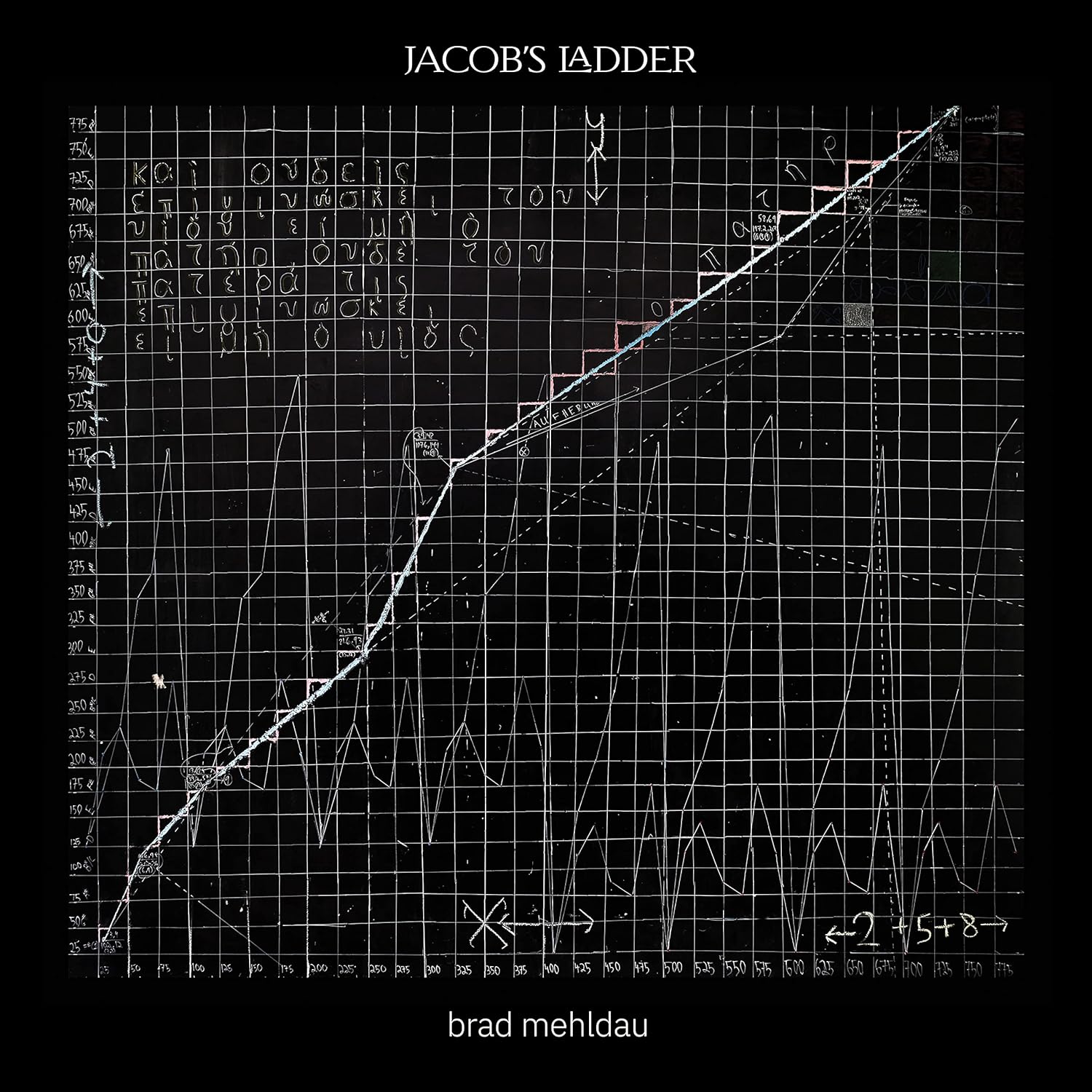Brad Mehldau's "Jacob's Ladder" vinyl cover: abstract white lines on black background.