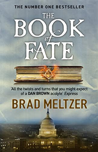 Book cover: "The Book of Fate" with a book, pyramid, and Capitol building.
