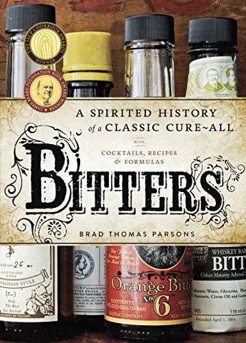 Book cover for Bitters by Brad Thomas Parsons featuring various vintage bitters bottles.