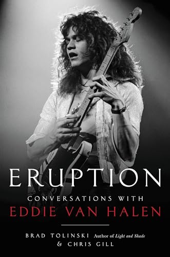 Book cover: Eddie Van Halen playing guitar, black and white portrait.