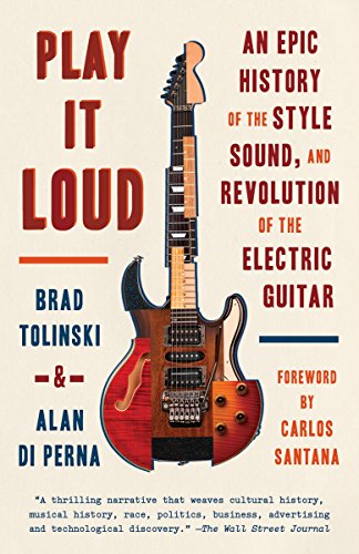 Book cover: "Play It Loud" with a red and gold electric guitar image.