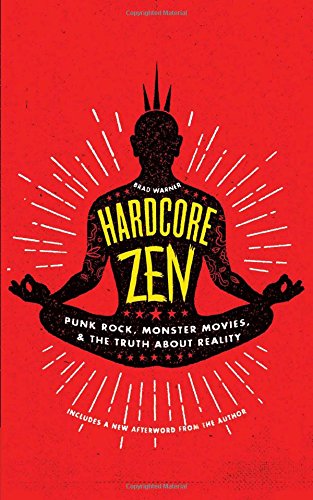 Book cover with a black silhouette of a mohawked person meditating on red background.