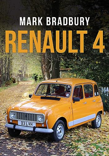 Yellow Renault 4 car parked on a gravel road, book cover.