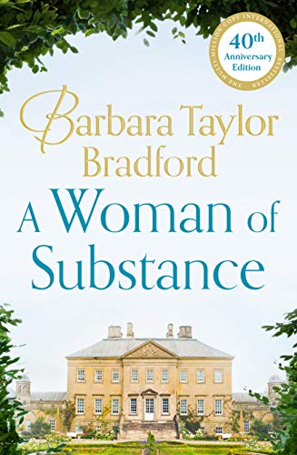 Book cover: “A Woman of Substance” with a large manor house image.