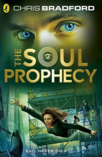 Book cover showing a girl falling from scaffolding with large blue eyes above.
