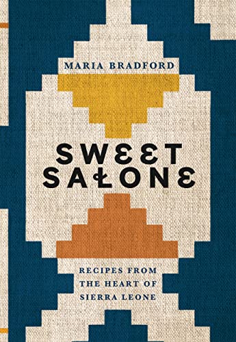 Cookbook cover, “Sweet Salone,” with geometric patterned background and text.