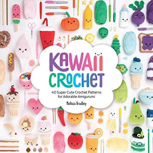 Book cover featuring many small, colorful crocheted amigurumi characters arranged around a central title.