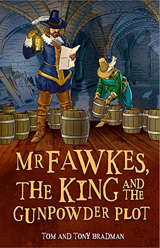 Book cover depicting Guy Fawkes and barrels in a stone cellar.