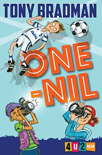 Book cover showing a soccer player jumping for a ball, photographed by two children.