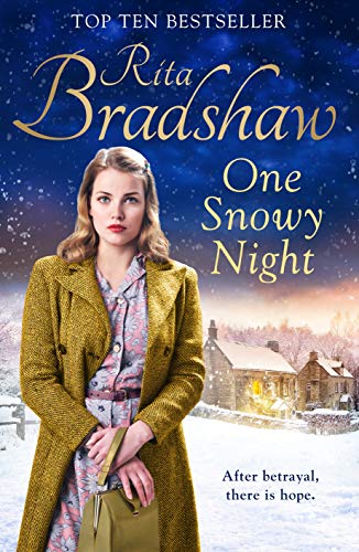 Book cover: woman in coat, snowy landscape, title "One Snowy Night".