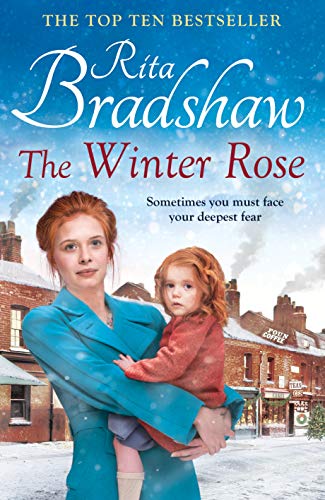 Book cover: woman holding child, snowy street background, title "The Winter Rose".