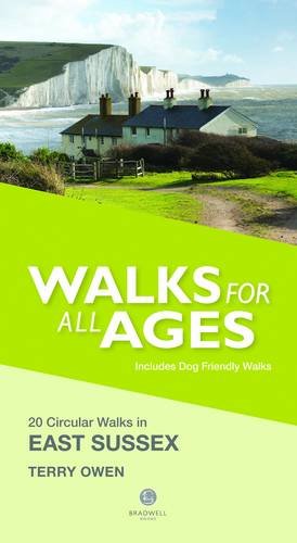 Book cover: East Sussex walks with coastal cliffs and green fields.
