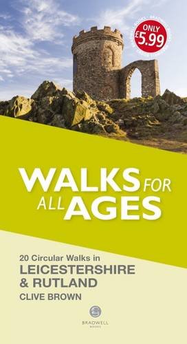 Colourful walking guidebook cover with Leicestershire and Rutland maps and scenic countryside images.
