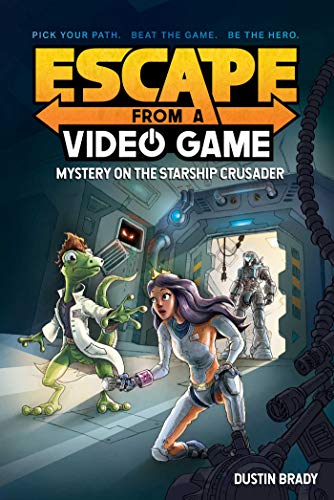 Book cover: lizardman and woman escaping a futuristic spaceship corridor.