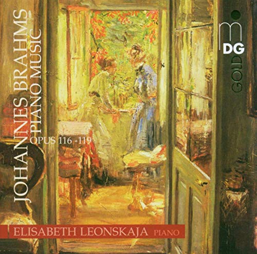 CD cover for Brahms piano music featuring a painting of two women.