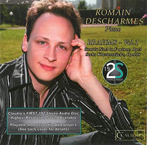 DVD cover featuring pianist Romain Descharmes and text “Brahms – Vol.1”.