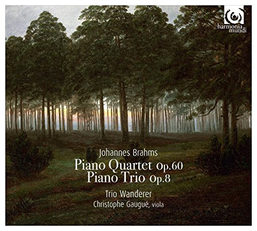 CD cover: dark forest painting with text naming Brahms’ piano quartet and trio.