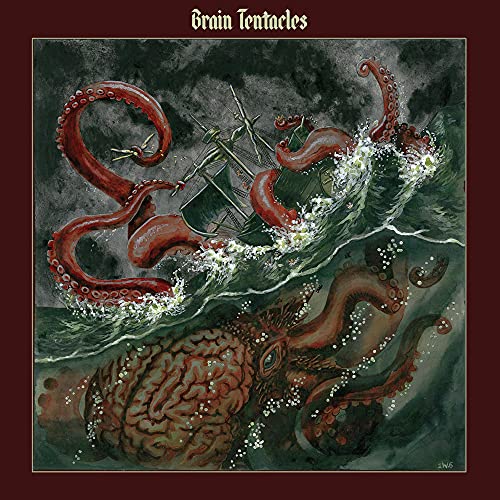 Painted CD cover: octopus tentacles attacking a ship and brain.