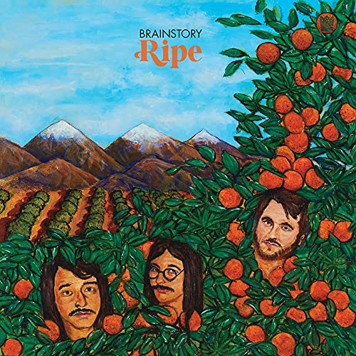 Painted album cover for Brainstory’s “Ripe” featuring people and oranges.