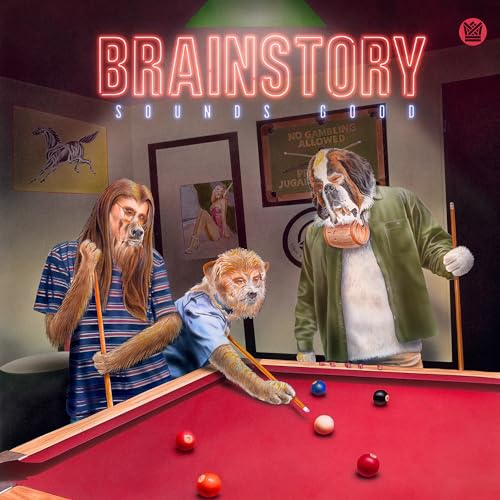 CD cover featuring anthropomorphic dog-human hybrids playing pool.