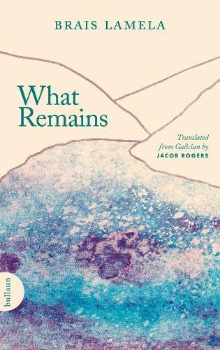 Book cover: "What Remains" with abstract watercolor and white lines.