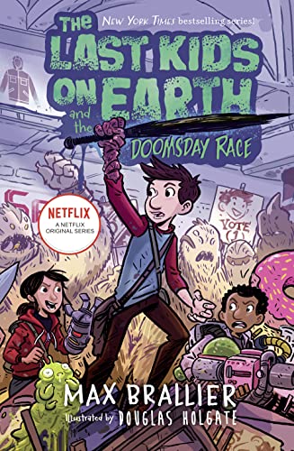 Book cover showing three kids surrounded by monsters and a giant donut.