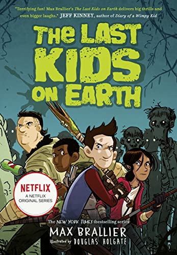 Book cover: children with weapons face cartoon zombies in a forest.