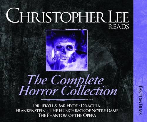 Audiobook cover featuring Christopher Lee and a ghostly face, titled “The Complete Horror Collection.”