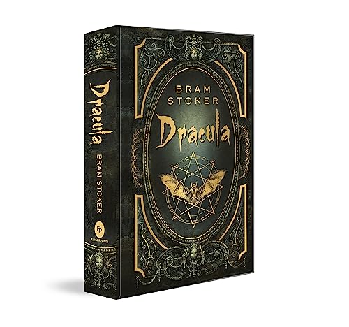 Black book cover with gold detailing and a bat within a star.