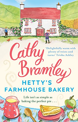 Book cover with a farmhouse, pie, and text “Hetty’s Farmhouse Bakery”.