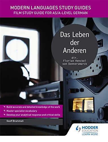 "Book cover with film editing equipment and text 'Das Leben der Anderen' on a grey circle."