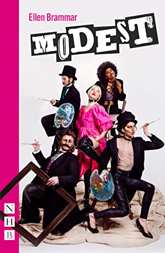 Play cover: group portrait with artistic props, bold text "MODEST".