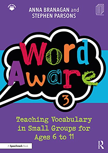 Book cover with purple background and colorful "Word Aware 3" text in a speech bubble.