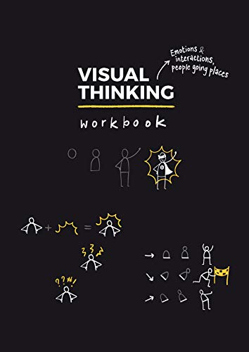 Black cover with white sketches of people and text: "Visual Thinking workbook".