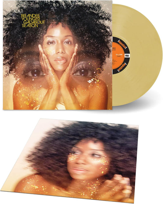 Vinyl record of Brandee Younger’s “Gadabout Season” with portrait cover art.