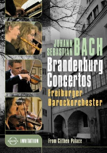 DVD cover for Johann Sebastian Bach’s Brandenburg Concertos, featuring musicians.