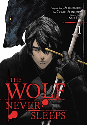 Manga cover: a dark-haired man with a wolf shadow, holding a sword.