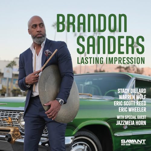 CD cover featuring Brandon Sanders, a musician with a vintage car.