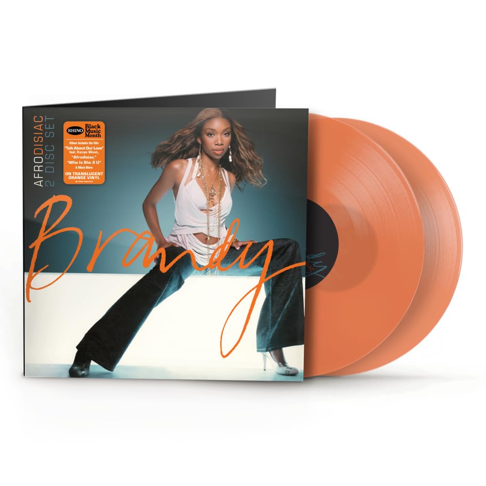 Brandy album cover with translucent orange vinyl record beside it.