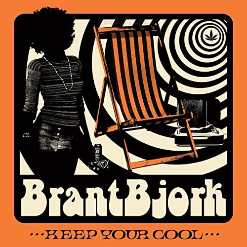 Brant Bjork album cover: silhouette, beach chair, swirling orange and white design.